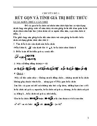 Đề cương ôn tập môn Toán Lớp 6 - Chuyên đề 1: Rút gọn và tính giá trị của biểu thức