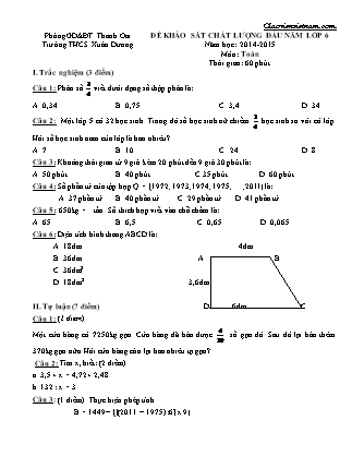 Đề khảo sát chất lượng đầu năm Lớp 6 môn Toán (Có đáp án) - Năm học 2014-2015 - Trường THCS Xuân Dương