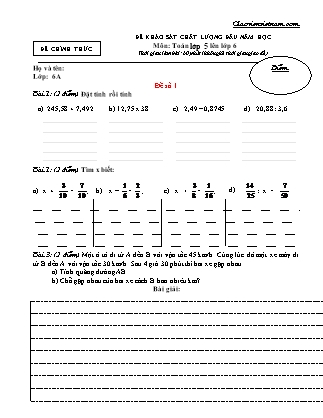 Đề khảo sát chất lượng đầu năm môn Toán Lớp 6 (Có đáp án)
