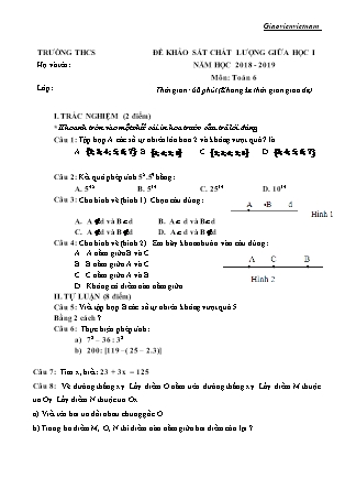 Đề khảo sát chất lượng giữa học 1 môn Toán Lớp 6 (Có đáp án) - Năm học 2018-2019