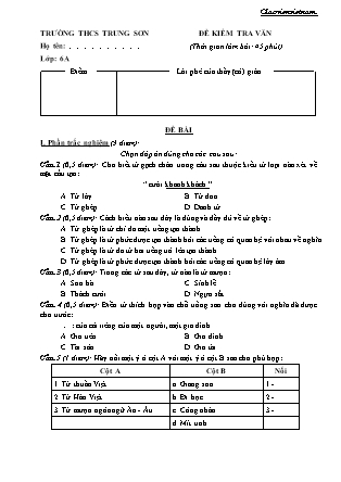 Đề kiểm tra 1 tiết môn Ngữ văn Lớp 6 - Trường THCS Trung Sơn