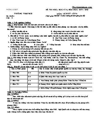 Đề kiểm tra chất lượng môn Lịch sử Lớp 6 (Có đáp án) - Năm học 2019-2020