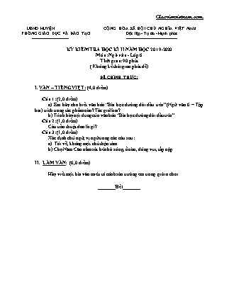 Đề kiểm tra học kì 2 môn Ngữ Văn Lớp 6 (Có đáp án) - Năm học 2019-2020 - Phòng GD&ĐT