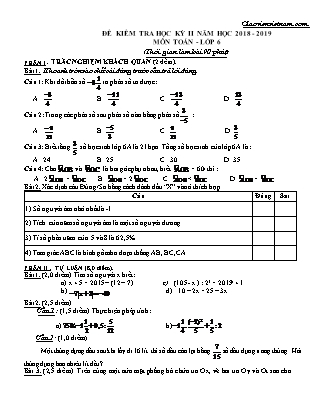 Đề kiểm tra học kì II môn Toán Lớp 6 - Đề 1 (Có đáp án) - Năm học 2018-2019