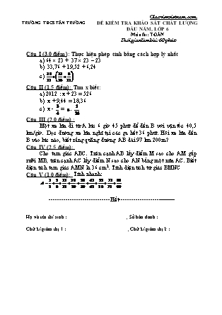 Đề kiểm tra khảo sát chất lượng đầu năm Lớp 6 môn Toán - Đề 1 (Có đáp án)