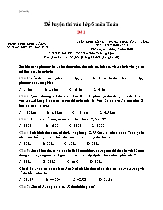 Đề luyện thi vào Lớp 6 môn Toán - Đề 1 (Có đáp án) - Trường THCS Bình Thắng