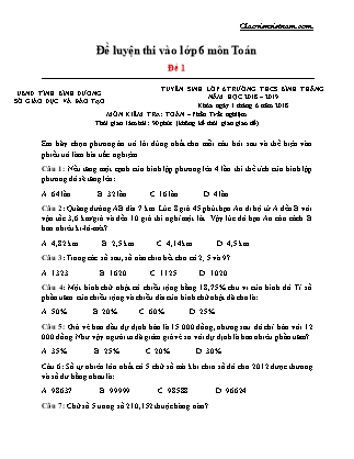 Đề luyện thi vào Lớp 6 môn Toán