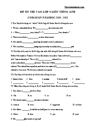 Đề ôn thi vào Lớp 6 môn Tiếng Anh (Có đáp án) - Năm học 2020-2021