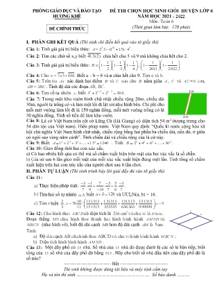 Đề thi chọn học sinh giỏi huyện môn Toán Lớp 6 (Có đáp án) - Năm học 2021-2022 - Phòng GD&ĐT Hương Khê