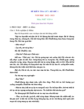 Đề thi giữa học kì 1 môn Ngữ văn Lớp 6 - Đề 1 (Có đáp án) - Năm học 2022-2023