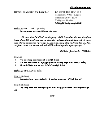 Đề thi học kì 2 môn Ngữ Văn Lớp 6 - Đề 2 (Có đáp án) - Năm học 2019-2020 - Phòng GD&ĐT