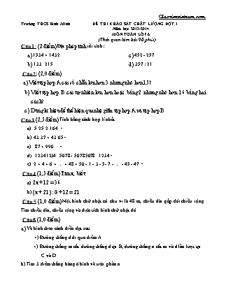Đề thi khảo sát chất lượng đợt 1 môn Toán Lớp 6 (Có đáp án) - Trường THCS Bình Minh
