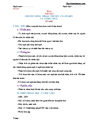 Giáo án học kì 2 môn Ngữ văn Lớp 6 sách Cánh Diều - Bài 6: Truyện (truyện đồng thoại, truyện của puskin và an-đec-xen) (12 tiết)