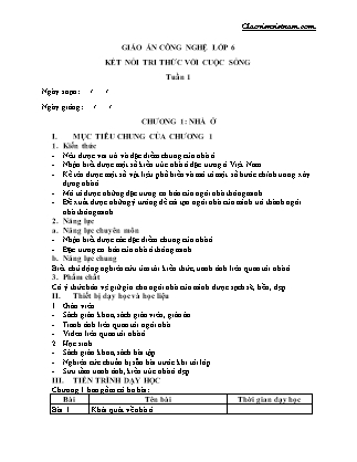 Giáo án môn Công nghệ Lớp 6 sách Kết nối tri thức - Tuần 1 - Chương 1: Nhà ở