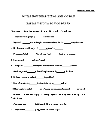 Ôn tập ngữ pháp Tiếng Anh cơ bản - Bài tập V-ing và To V