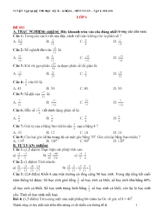 Tuyển tập 60 đề thi học kỳ 2 môn Toán Lớp 6 (Có đáp án)