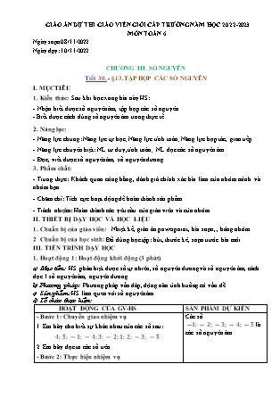Giáo án Toán Lớp 6 - Tiết 30, Bài 13: Tập hợp các số nguyên - Năm học 2022-2023