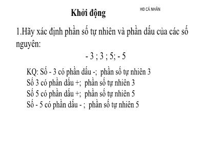 Bài giảng Toán Lớp 6 - Bài 14: Phép cộng và phép trừ số nguyên (Tiết 1)