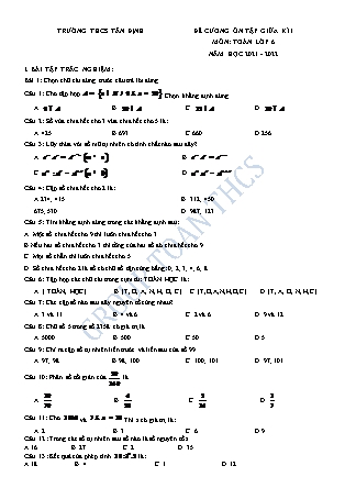 Đề cương ôn tập giữa kì I môn Toán Lớp 6 - Năm học 2021-2022 - Trường THCS Tân Định Đề cương ôn tập giữa kì I môn Toán Lớp 6 - Năm học 2021-2022 - Trường THCS Tân Định