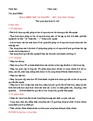 Giáo án Đại số Lớp 6 (Sách Cánh Diều) - Chương 2 - Bài 4: Phép trừ số nguyên. Quy tắc dấu ngoặc