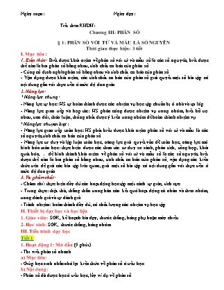 Giáo án Đại số Lớp 6 (Sách Cánh Diều) - Chương 3 - Bài 1: Phân số với tử và mẫu là số nguyên