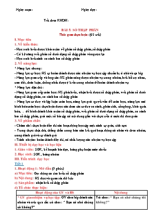 Giáo án Đại số Lớp 6 (Sách Cánh Diều) - Chương 5 - Bài 5: Số thập phân