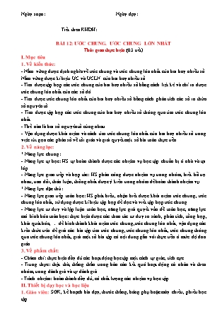 Giáo án Đại số Lớp 6 (Sách Cánh Diều) - Chương I - Bài 12: Ước chung. Ước chung lớn nhất