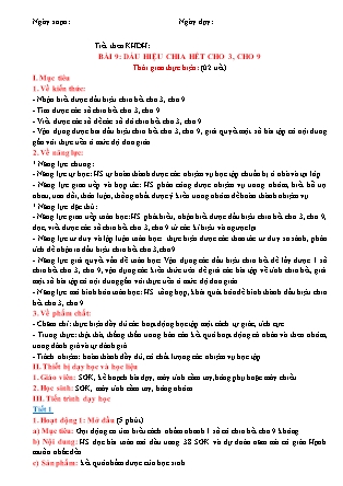 Giáo án Đại số Lớp 6 (Sách Cánh Diều) - Chương I - Bài 9: Dấu hiệu chia hết cho 3, cho 9
