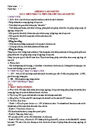 Giáo án Đại số Lớp 6 (Sách Chân trời sáng tạo) - Chương 2 - Bài 4: Phép nhân và phép chia hết hai số nguyên