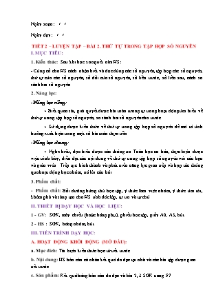 Giáo án Đại số Lớp 6 (Sách Chân trời sáng tạo) - Chương 2 - Tiết 2, Bài 2: Thứ tự trong tập hợp số nguyên