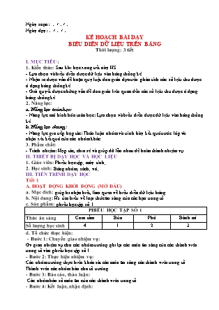 Giáo án Đại số Lớp 6 (Sách Chân trời sáng tạo) - Chương 4 - Bài 2: Biểu diễn dữ liệu trên bảng (3 tiết)