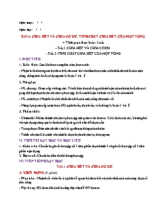 Giáo án Đại số Lớp 6 (Sách Chân trời sáng tạo) - Chương I - Bài 6: Chia hết và chia có dư. Tính chất chia hết của một tổng