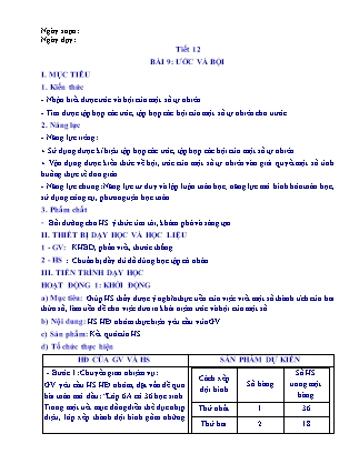 Giáo án Đại số Lớp 6 (Sách Chân trời sáng tạo) - Chương I - Tiết 12, Bài 9: Ước và bội