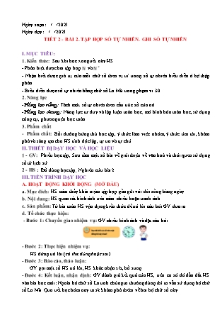 Giáo án Đại số Lớp 6 (Sách Chân trời sáng tạo) - Chương I - Tiết 2, Bài 2: Tập hợp số tự nhiên. Ghi số tự nhiên - Năm học 2021-2022