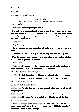 Giáo án Đại số Lớp 6 (Sách Chân trời sáng tạo) - Chương I - Tiết 4, Bài 3: Các phép tính trong tập hợp các số tự nhiên