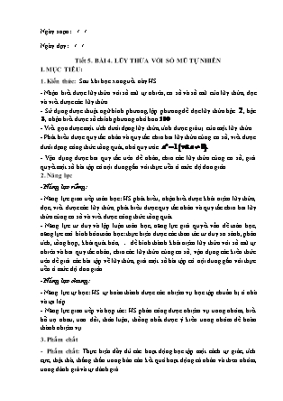 Giáo án Đại số Lớp 6 (Sách Chân trời sáng tạo) - Chương I - Tiết 5, Bài 4: Lũy thừa với số mũ tự nhiên