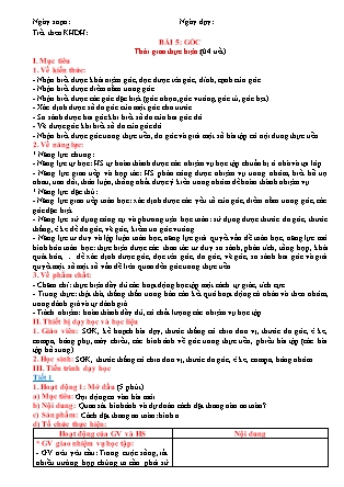 Giáo án Hình học Lớp 6 (Sách Cánh Diều) - Chương 6 - Bài 5: Góc