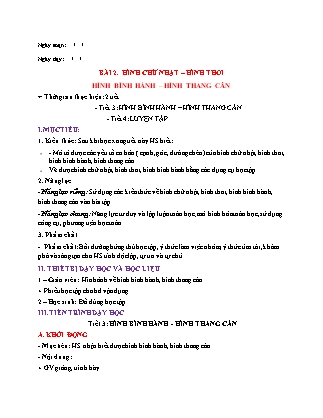 Giáo án Hình học Lớp 6 (Sách Chân trời sáng tạo) - Chương 3 - Bài 2: Hình chữ nhật - Hình thoi. Hình bình hành - Hình thang cân (Tiết 3+4)