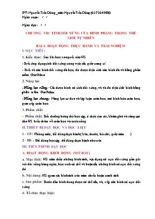 Giáo án Hình học Lớp 6 (Sách Chân trời sáng tạo) - Chương 7 - Bài 4: Hoạt động thực hành và trải nghiệm