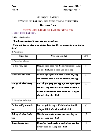 Giáo án Hình học Lớp 6 (Sách Chân trời sáng tạo) - Chương 7 - Tiết 50, Bài 2: Hình có tâm đối xứng (Tiết 1) - Năm học 2021-2022