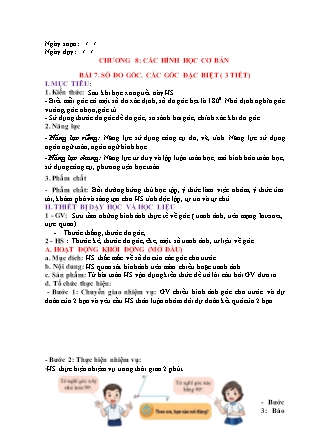 Giáo án Hình học Lớp 6 (Sách Chân trời sáng tạo) - Chương 8 - Bài 7: Số đo góc. Các góc đặc biệt (3 tiết)