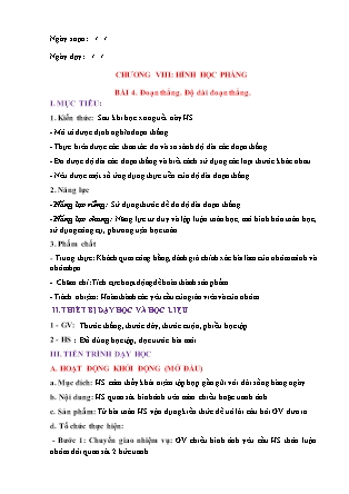 Giáo án Hình học Lớp 6 (Sách Chân trời sáng tạo) - Chương 8 - Bài 4: Đoạn thẳng. Độ dài đoạn thẳng
