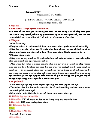 Giáo án Toán Khối 6 (Sách Cánh Diều) - Chương I - Bài 12: Ước chung và ước chung lớn nhất