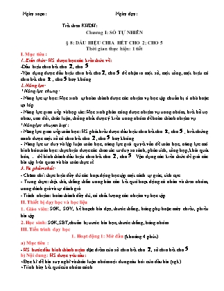 Giáo án Toán Khối 6 (Sách Cánh Diều) - Chương I - Bài 8: Dấu hiệu chia hết cho 2, cho 5