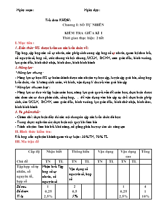 Giáo án Toán Lớp 6 (Sách Cánh Diều) - Bài: Kiểm tra giữa kì I
