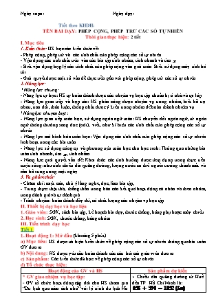 Giáo án Toán Lớp 6 (Sách Cánh Diều) - Chương 1 - Bài 3: Phép cộng, phép trừ các số tự nhiên