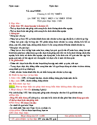 Giáo án Toán Lớp 6 (Sách Cánh Diều) - Chương 1 - Bài 6: Thứ tự thực hiện các phép tính