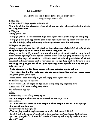 Giáo án Toán Lớp 6 (Sách Cánh Diều) - Chương 1 - Bài 7: Quan hệ chia hết. Tính chất chia hết