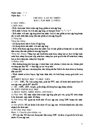 Giáo án Toán Lớp 6 (Sách Cánh Diều) - Chương I - Bài 1 đến 4