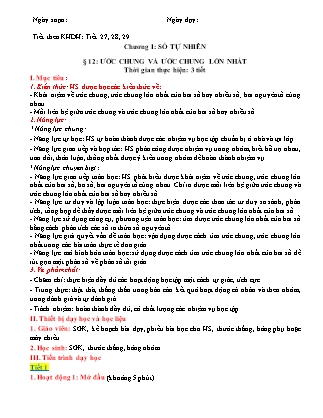 Giáo án Toán Lớp 6 (Sách Cánh Diều) - Chương I - Bài 12: Ước chung và Ước chung lớn nhất